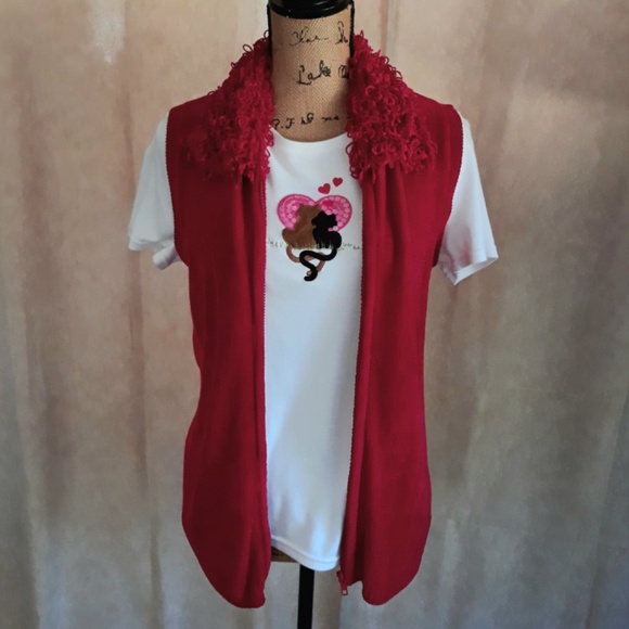 Full Zip Sleeveless Red Collared Sweater Vest Sz S - Picture 4 of 15